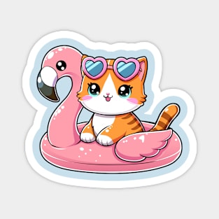 Cute Cat with Flamingo Buoy Magnet