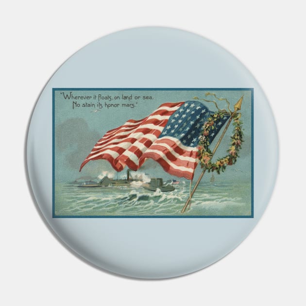 Vintage Star Spangled Banner 48-Star Flag Postcard Art Pin by MatchbookGraphics