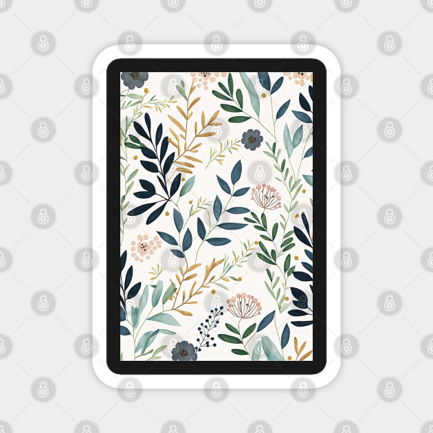 Floral Garden Botanical Print with Leaves Magnet by FloralFancy