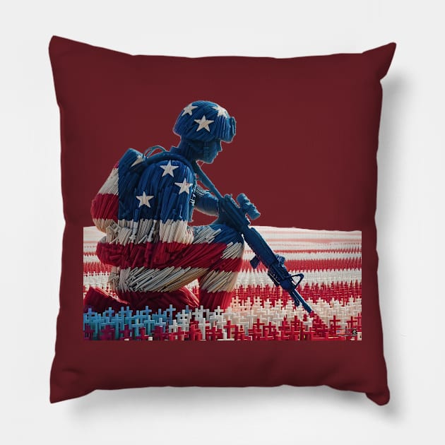 American Military Soldier and USA Flag by focusln Pillow by Darn Doggie Club by focusln