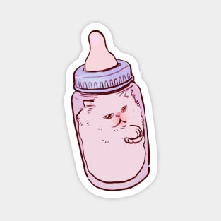 cute baby milk bottle white persian cat pink pastel Magnet