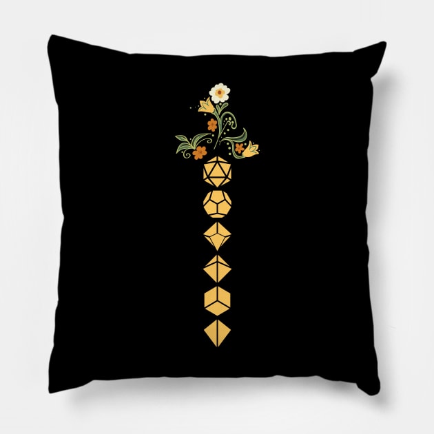 Plants and Flowers Polyhedral Dice Sword Tabletop RPG Pillow by pixeptional