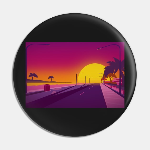 Retrowave Sunset Beach Street Pin by MOULE
