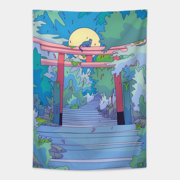 The cat and the Torii gate Tapestry by Swadeillustrations