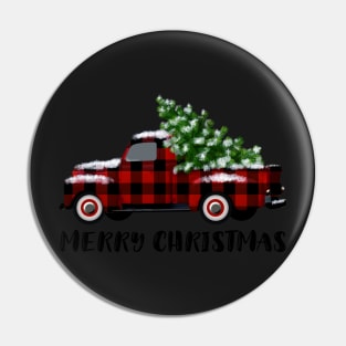 Buffalo Plaid Vintage Truck with Christmas Tree Pin