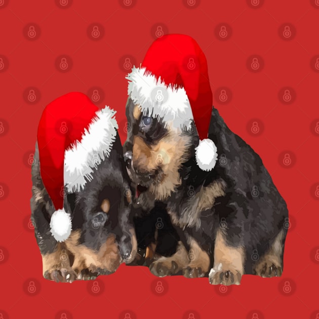 Christmas Rottweilers Wearing Festive Holiday Hats by taiche