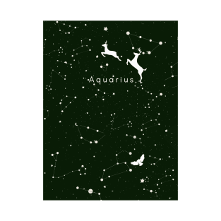 Aquarius Emerald Green Zodiac Design - Astrology Night Sky T-Shirt