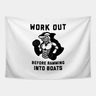 Orca Workout Ramming Into Boats Tapestry