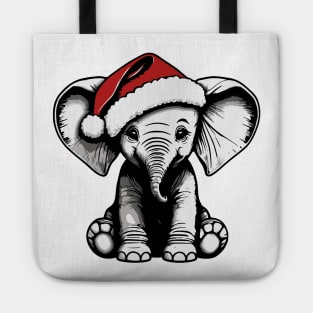 Christmas Elephant with Santa Hat Tote