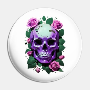 Aesthetic Delight: Halloween Green and Violet Skull Artwork with Urban Rose Accents Pin