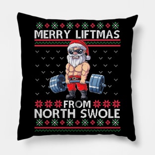 Merry Liftmas From North Swole Muscle Santa Weightlifting Pillow