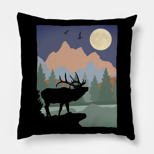 Mountain Scene Caribou Pillow by RockettGraph1cs