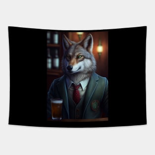 Wild And Classy Barkeeper Wolf In A Suit - Unique Wildlife Art Print For Fashion Lovers Tapestry