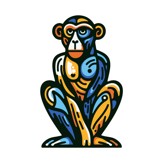 Pop art monkey illustration. cubism illustration of monkey by gblackid