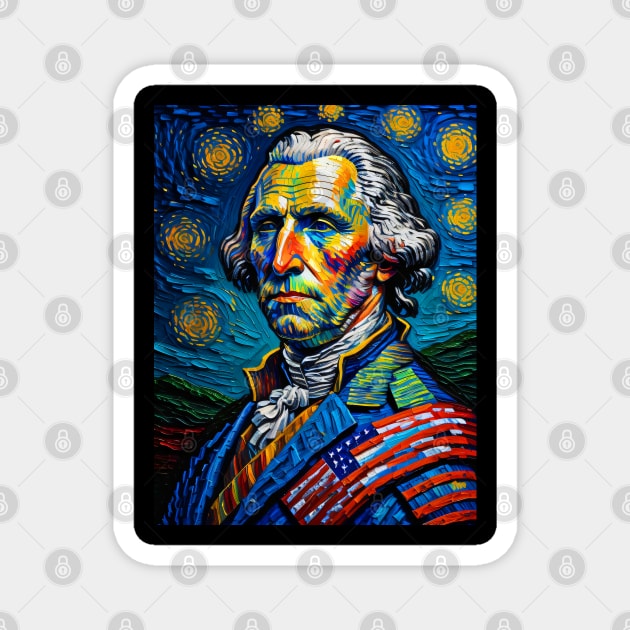 George Washington in starry night Magnet by FUN GOGH