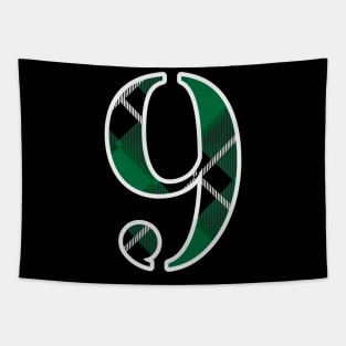 9 Sports Jersey Number Green Black Flannel Tapestry