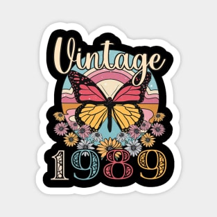 Floral Butterfly Retro Vintage 1989 34th Birthday Magnet