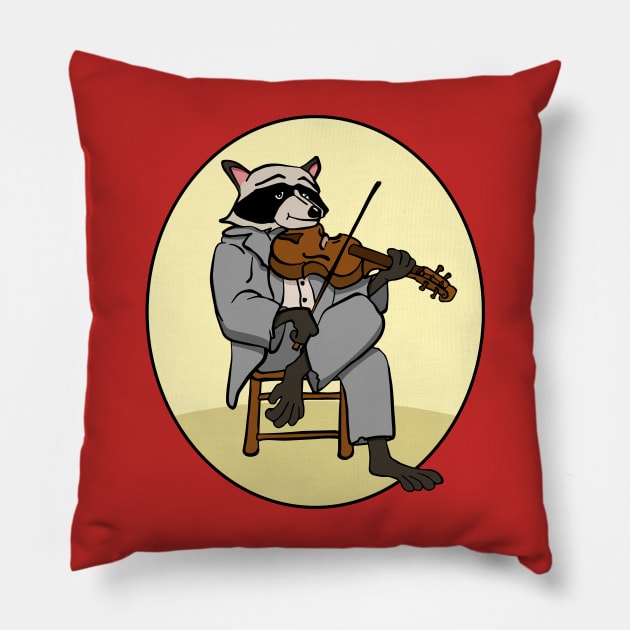 Funny Raccoon Playing Fiddle Violin Pillow by Huhnerdieb Apparel