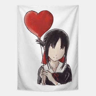 Kaguya sama Kaguya shinomiya holding a heart-shaped red balloon in an aesthetic watercolor art | mirror Tapestry