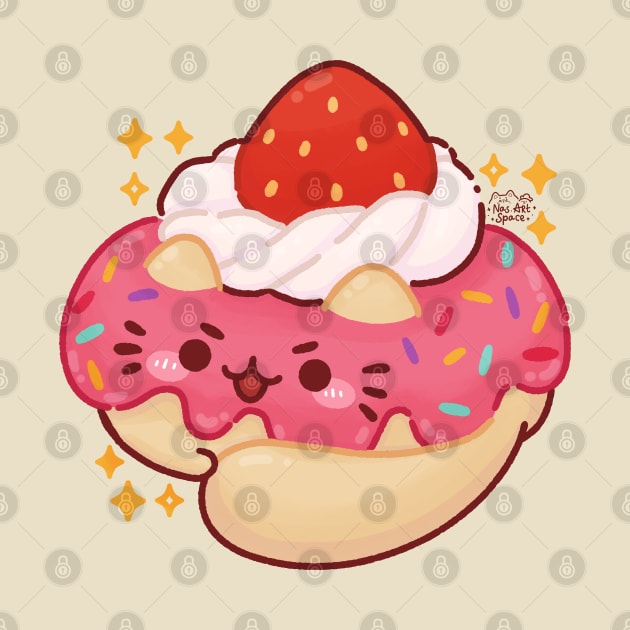 Cute Cat Strawberry Donut by Nas.ArtSpace