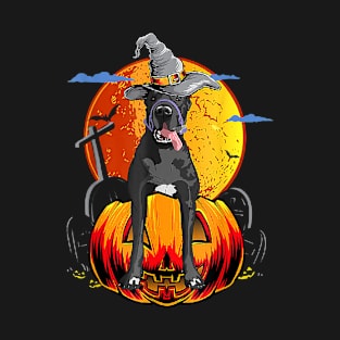 Great Dane Halloween With Pumpkin Hat Witch Funny T-Shirt