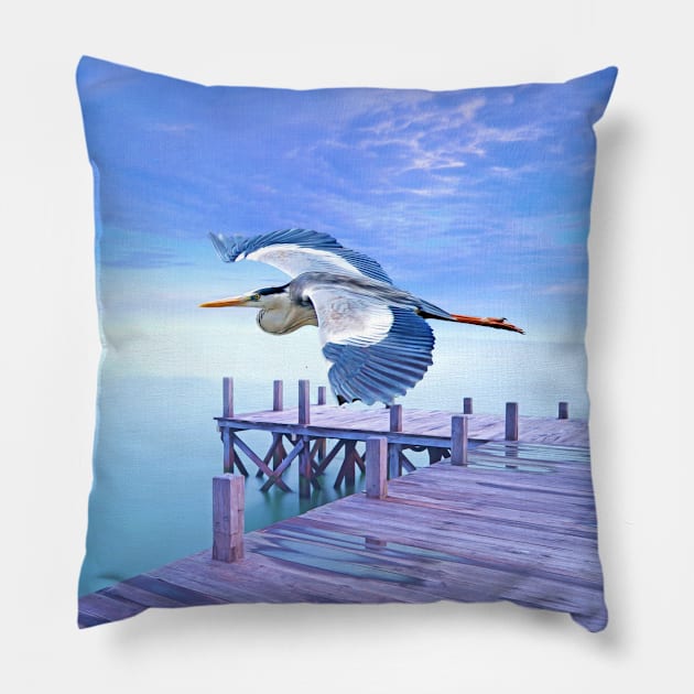 Grey Herons and Morning Moon Pillow by lauradyoung