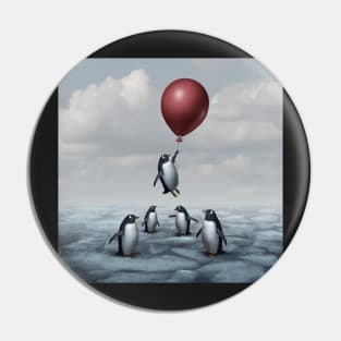 Thinking Different Concept surreal idea as a group of penguins with an individual game changer thinker motivational art Pin