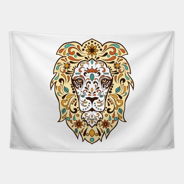 Lion's Head Sugar Sugar Skull Style Tapestry by NiceIO