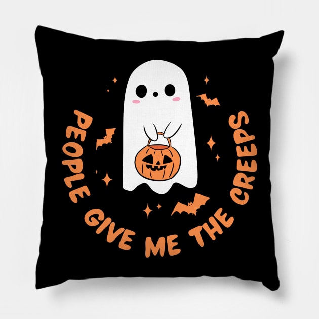 People give me the creeps a cute halloween ghost Pillow by Yarafantasyart