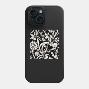 Black and White Vintage Floral Cottagecore Gothic Romantic Flower Peony Rose Leaf Design Phone Case