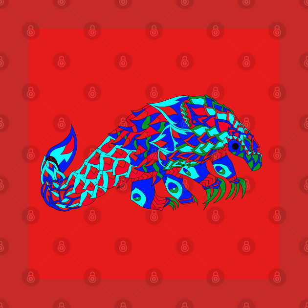 pangolin anteater armadillo in ecopop mandala art by jorge_lebeau