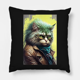 Cool cat portrait wearing a brown Jacket Pillow