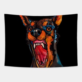 Angry watercolor doberman dog Tapestry