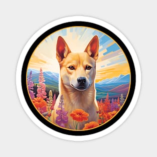 Carolina Dog Mountain Flower Cute Colorful Puppy Dog Magnet