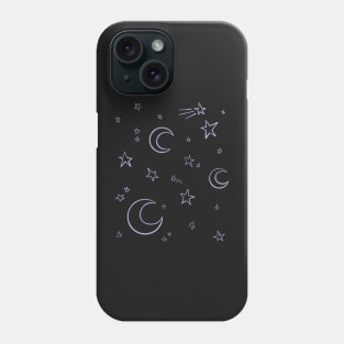 Moons and Stars, Lilac Magical Witchy Pattern Digital Illustration Phone Case