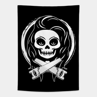 Female Joiner Skull and Saws White Logo Tapestry