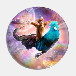 Galaxy Space Cat Riding Chicken - Rainbow Pin