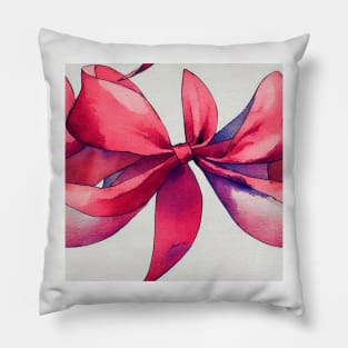 Watercolor red bow red ribbon Pillow