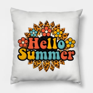 Hello Summer Sublimation Leo Pattern Sunflower Summer T-Shirt Pillow