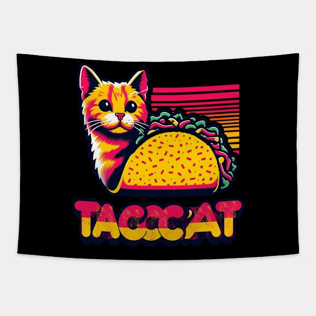 Taco Cat Retro Art Tapestry by mieeewoArt