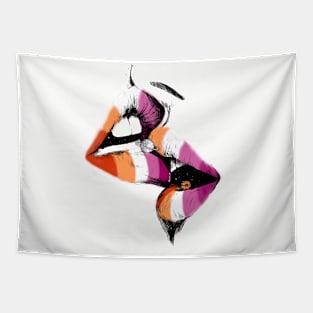 Lesbian Lips Kissing Rainbow Flag Lesbian Tapestry