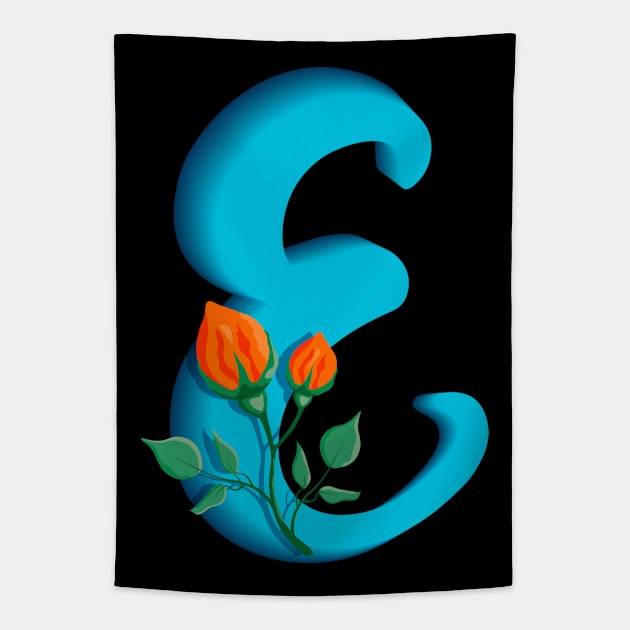 Three dimensional capital letter E rose monogram Tapestry by Cute-Design