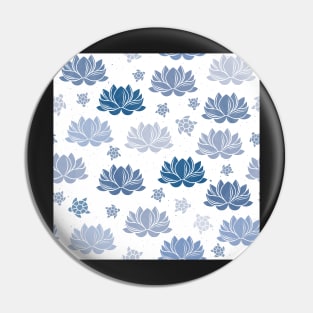 blue waterlilies and turtles on white Pin