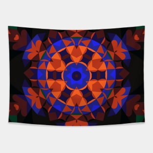 Retro Mandala Flower Orange and Blue Tapestry