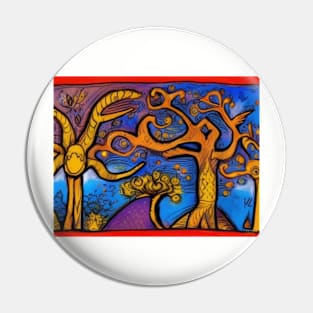 Folk Art Abstract Fairytale Forest Pin