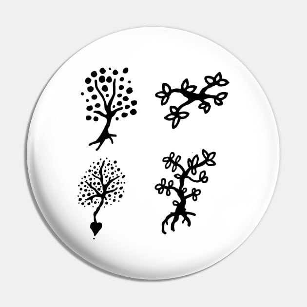 Four Trees With Branches Doodle Art Pin by VANDERVISUALS