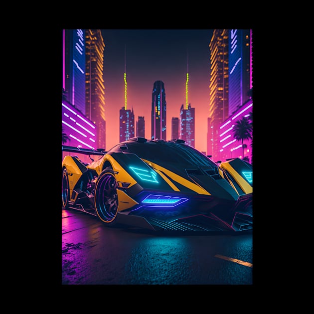 Dark Neon Sports Car in Japanese Neon City by star trek fanart and more