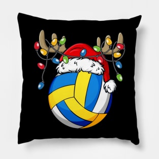 Volleyball With Santa Hat Reindeer Antlers Christmas Lights Pillow