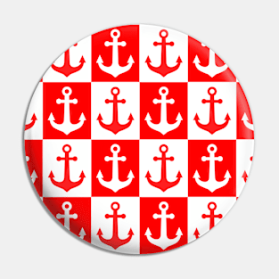 Checkered Ship Anchor Pattern - Red and White Pin