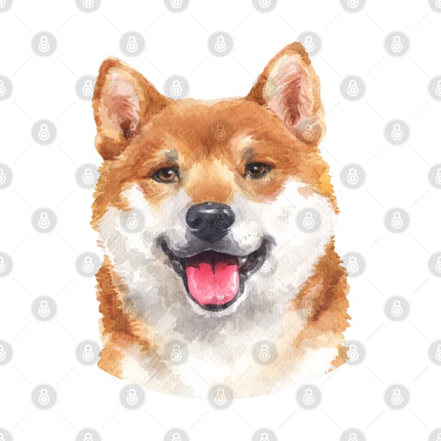 Happy Shiba Inu Watercolor Art by doglovershirts